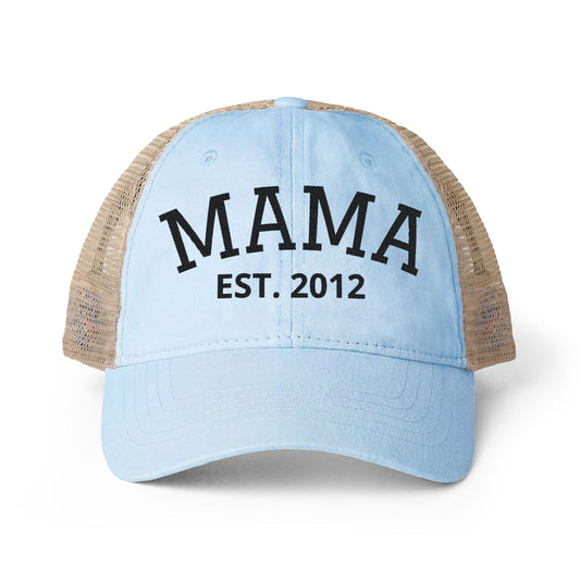 MAMA | Personalized | Embroidered Women's Washed Mesh-Back Cap